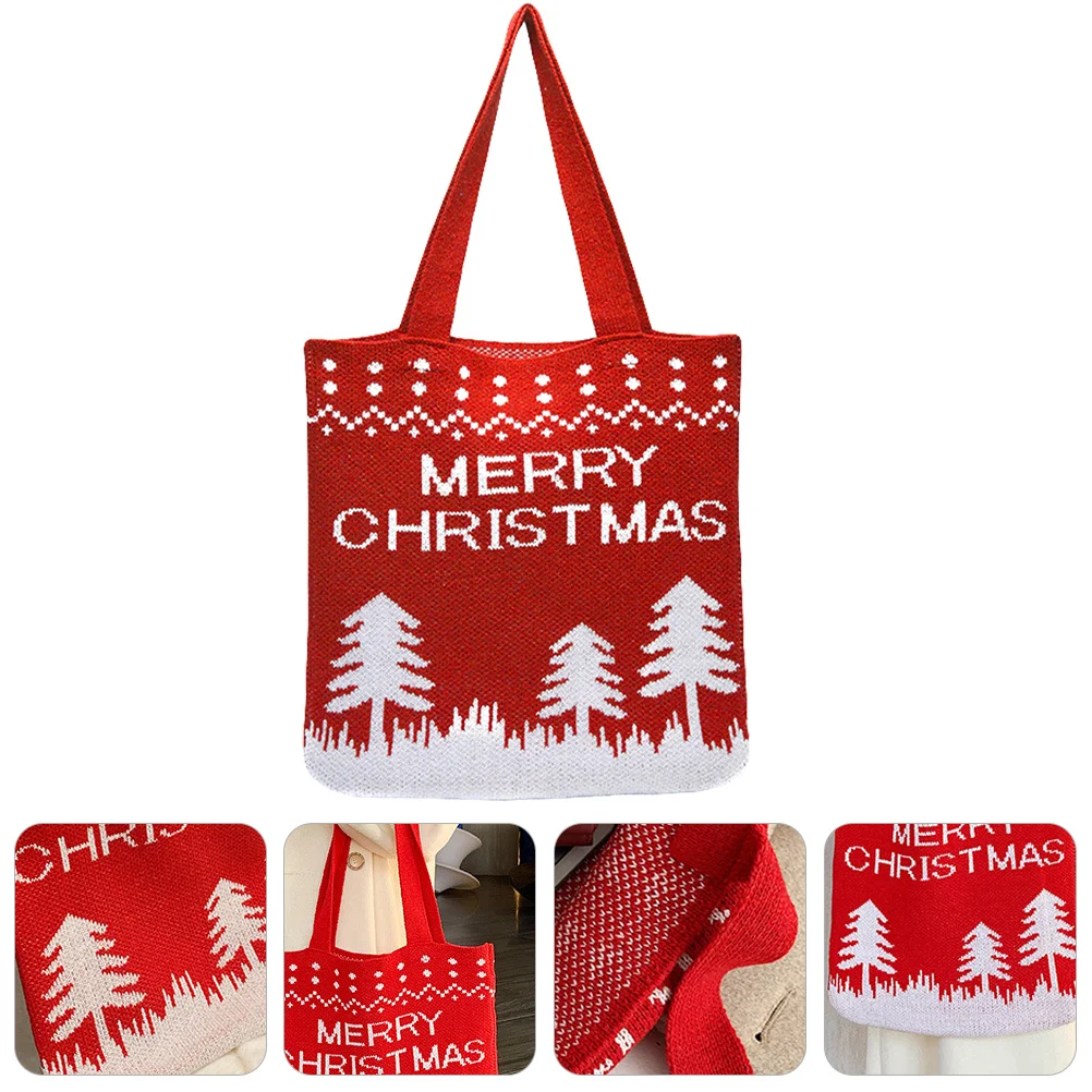 

1Pcs Christmas Tree Shoulder Bag Large Capacity Knitting Tote Portable Shopping Bag Perfect for Party Daily Use Xmas Gift