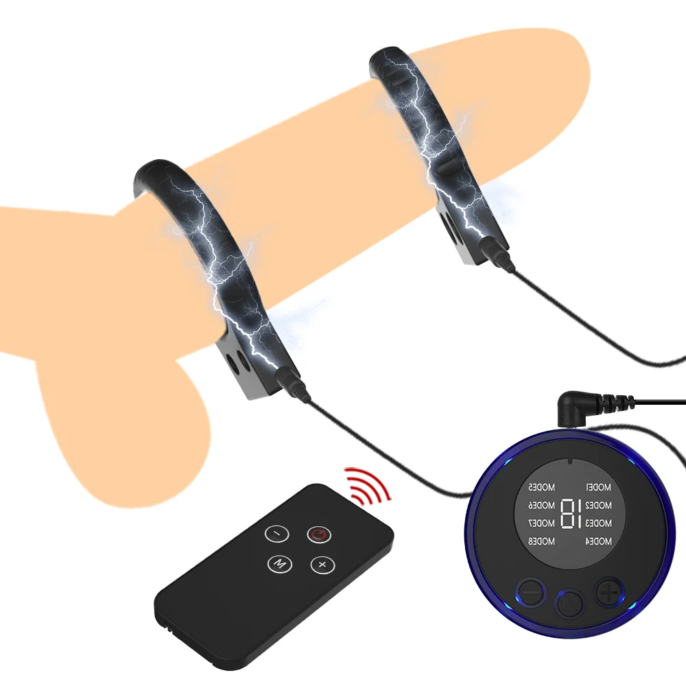 Sex Toys Electric Shock Male Penis Lock Cock Ring Erection Delay Ejaculation Electro Shock Penis Ring Reusable Ball Stretcher