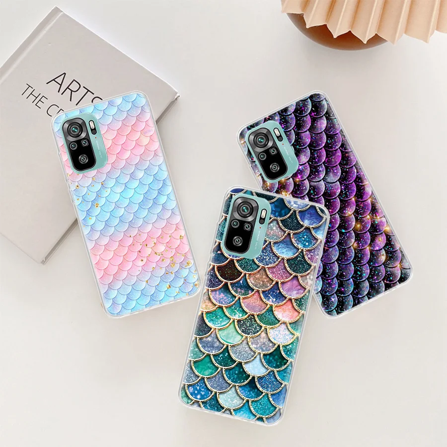 Fish Scale Pattern Mermaid Phone Case For Xiaomi Poco X6 X5 X4 F4 GT X3 F6 Pro 5G M5 M5S M4 M3 F5 F3 F2 F1 Mi Note 10 Lite Clea