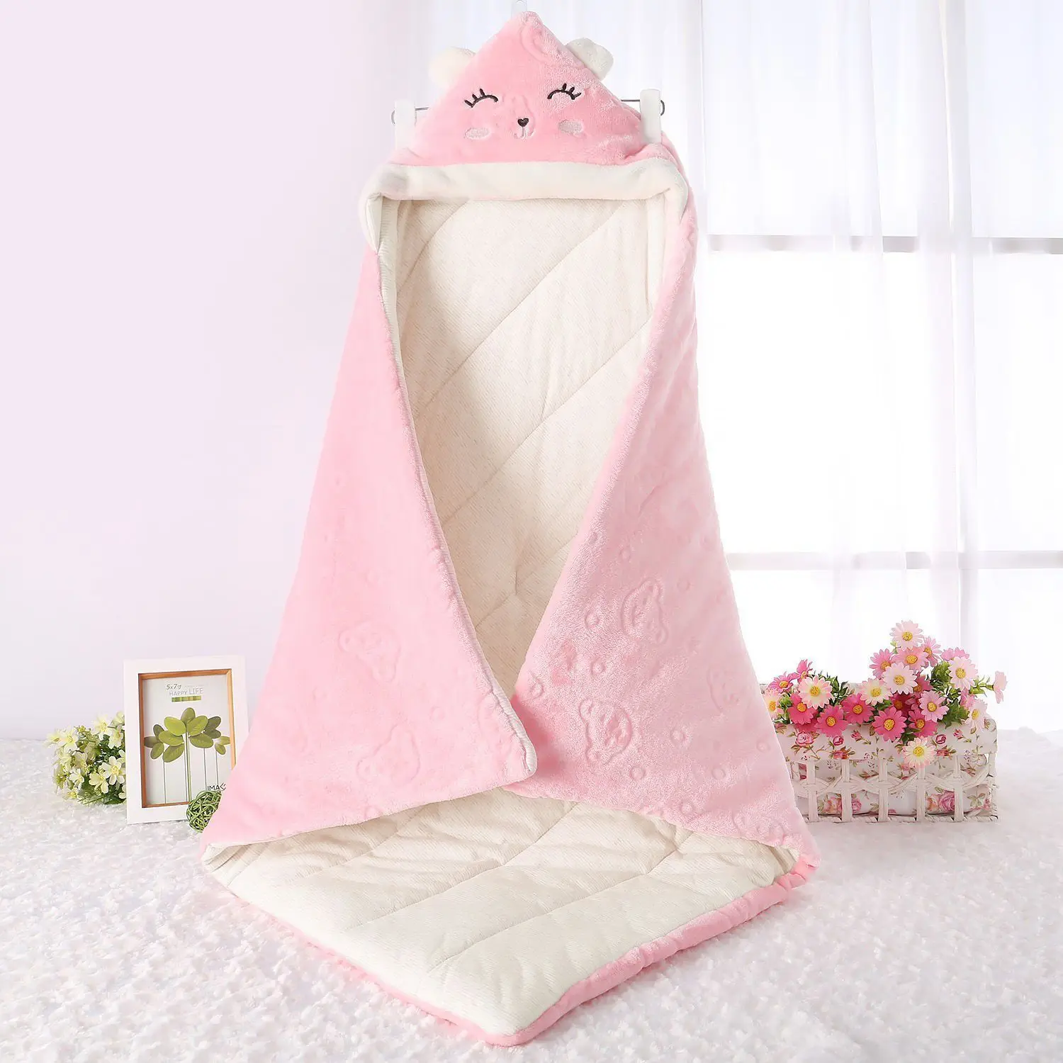 Cartoon Newborn Delivery Room Wrap Towel Autumn and Winter Thickened Children's Blanket Baby Going Out Warm Hooded Wrap Blanket