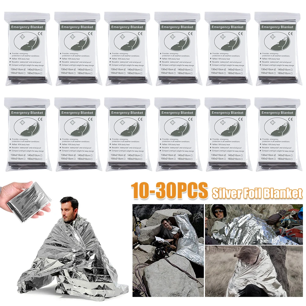 

30-10PCS Emergency Blanket Outdoor Survive First Aid Rescue Kit Windproof Waterproof Foil Thermal Blanket for Outdoor Camping