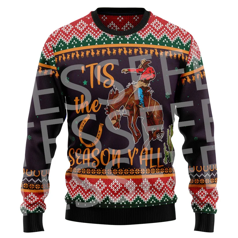 Santa Claus Knitted Sweater Xmas Trump Cartoon Vintage Retro Graffiti Gradient Long Sleeves 3DPrint Winter Pullover Harajuku V11