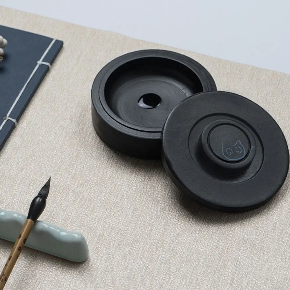 Professional Traditional Calligraphy Inkstone Durable Round Calligraphy Inkwell Black Art Supplies Ink Stone for Artists