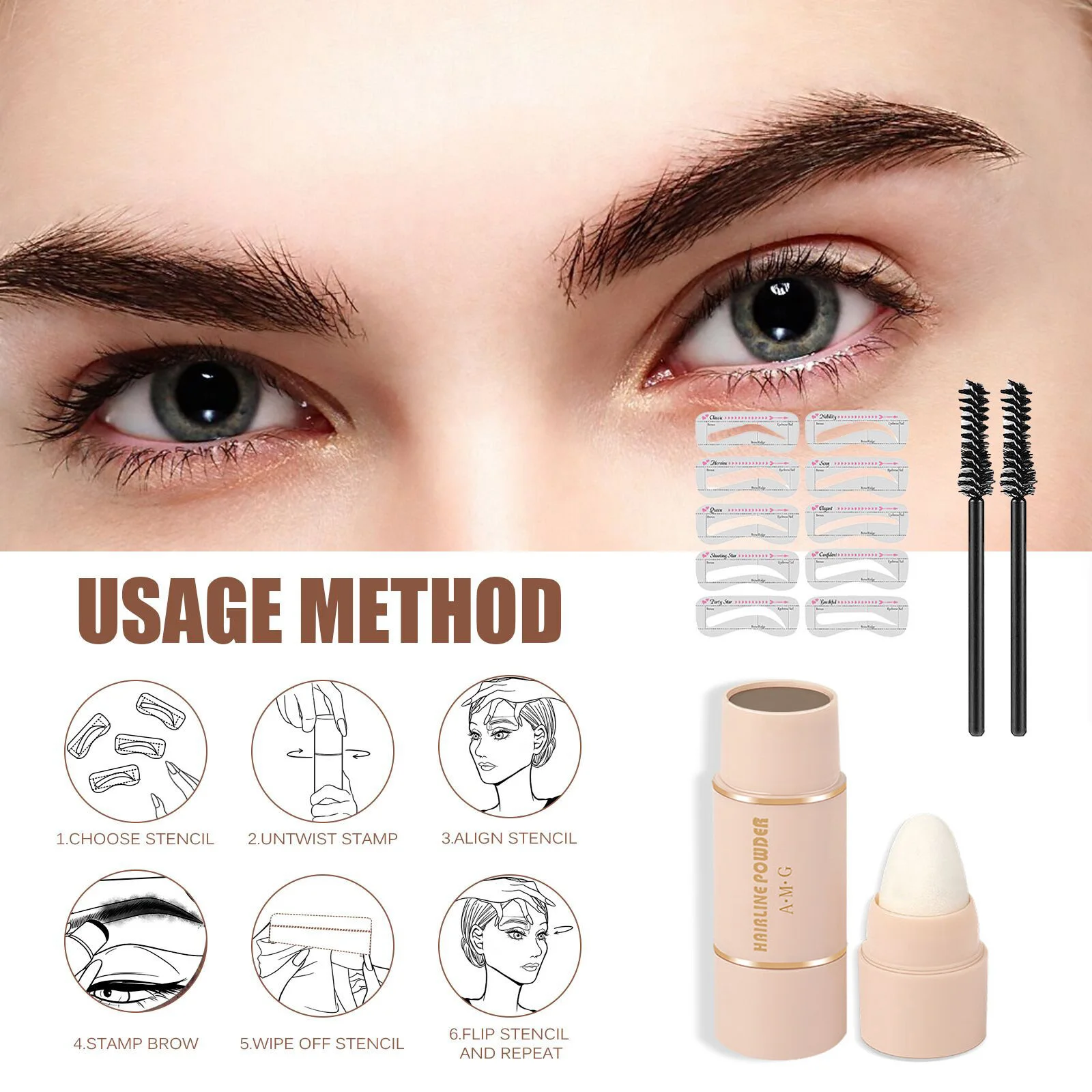 One Step Eyebrow Stamp Stencil Kit Pencil Brow Shaver Women Waterproof Contour Tint Natural Stick Hairline Enhancer Cosmetics