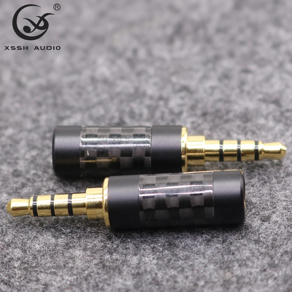 Headphone Jack YIVO XSSH DIY 5/10pcs Black or Sliver Carbon Fiber Brass Plated Gold 4 Poles 3.5mm Audio Connector Earphone Plug