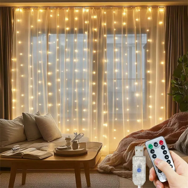 Curtain LED String Lights USB Plug 8 Lighting Modes Party Lights with Remote Control Indoor Fairy Garden Christmas Decoration