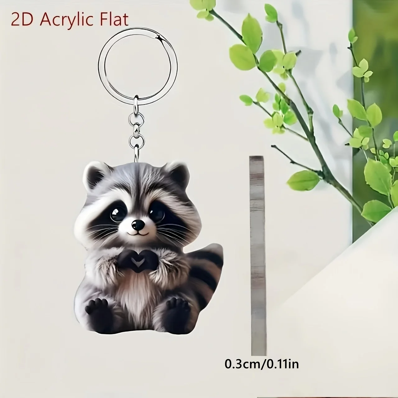 5sets Heart Raccoon Keychain Includes Acrylic 2D Pendants & Thank You Cards & Organza Bags Decorative Additions Holiday Gifts