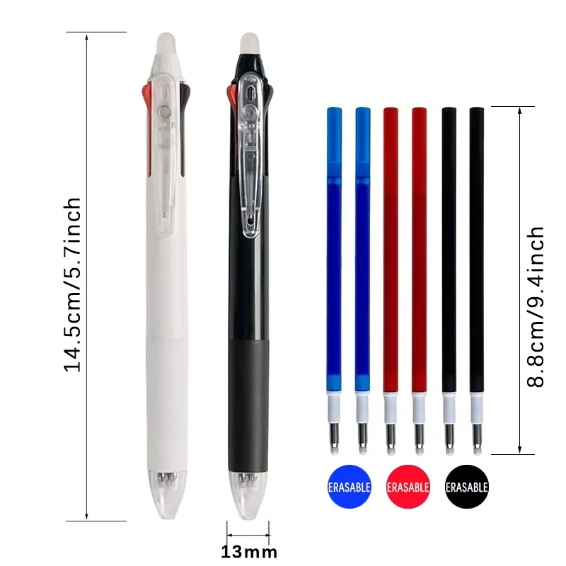 Kawaii Erasable Gel Pen Set, Recargas Multicolor, Punho Lavável, Escritório, Escola, Papelaria Japonesa, Preto, Azul, Vermelho, 3 em 1, 0.5mm