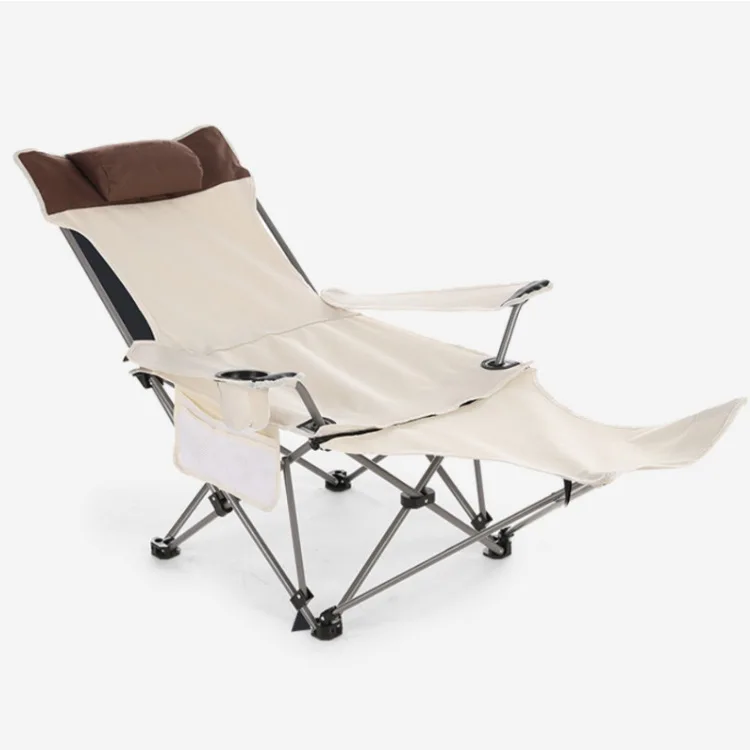 Outdoor Folding Chair Portable Adjustable Recliner 2 In 1 with Removable Footrest for Camping Fishing Picnic Patio