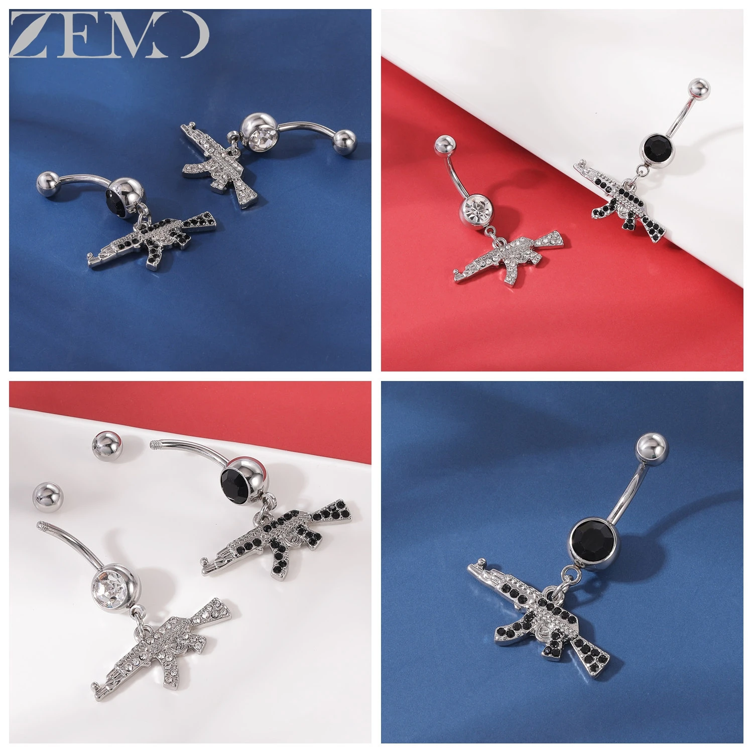 ZEMO 1 PC 14G จี้สแตนเลสสตีลแหวนผู้หญิง Cubic Zircon Belly แหวน Moon Star Cat Belly ปุ่มเจาะเครื่องประดับ 10 มม.