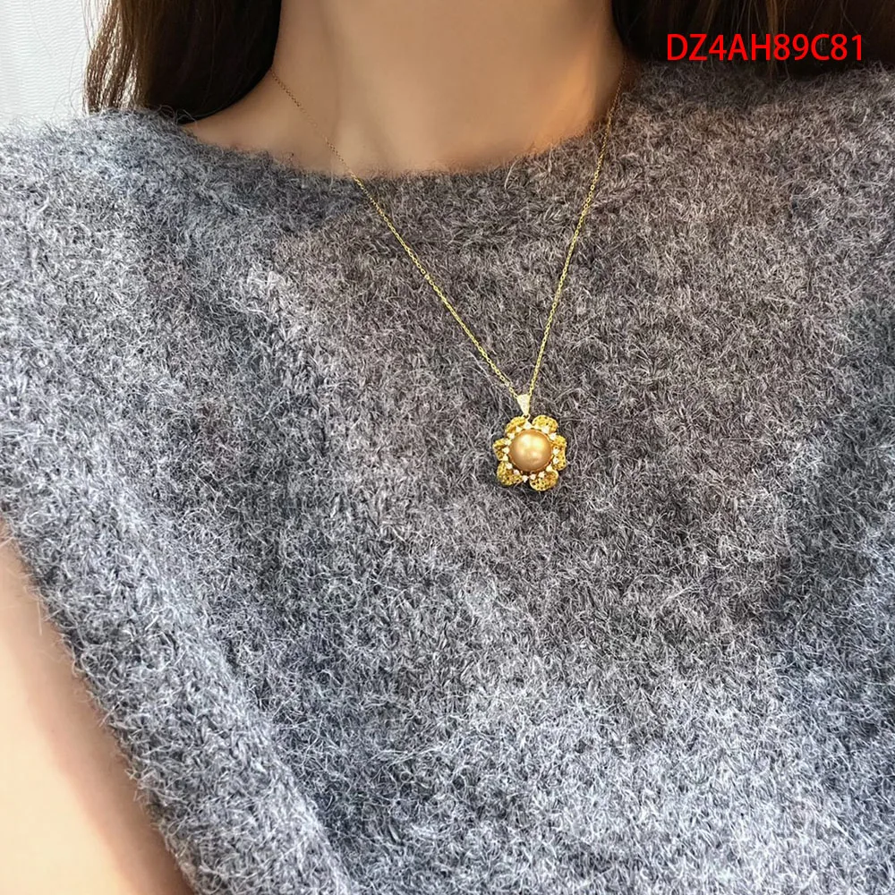 

10-11mm Round Golden Natural Saltwater Pearl Jewelry - Sterling Silver S925 Flower Pendant, Lustrous Luxury Gift for Women