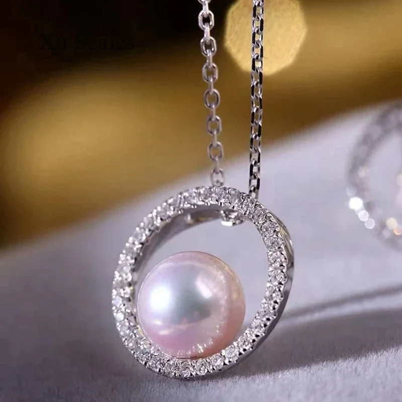 Aurora Brilliant White AKOYA Natural Freshwater Pearl Zircon Ring Pendant Necklace S925 Sterling Silver Fashion Collar Chain