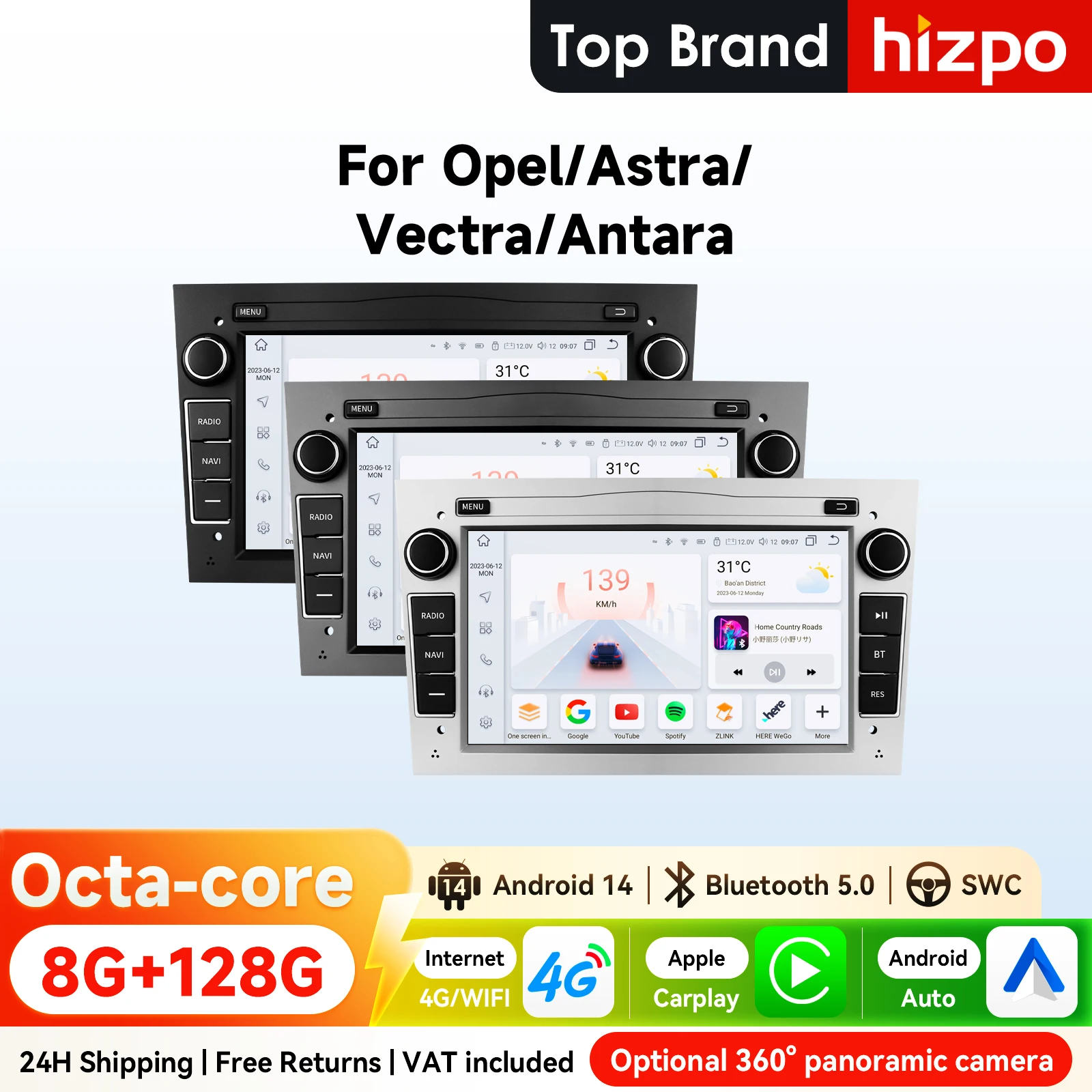 Autoradio Android Hizpo 7 pouces pour Opel Astra H G J Corsa C D Zafira B Antara Vectra C Vivaro Vauxhall GPS RDS DSP 4G Bluetooth CarPlay sans fil