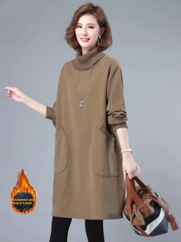 

Autumn Winter plus Size Women's Cotton Hoodie Dr Thiened Warm Long Sve High Collar Loose Fit Faionable Casual Dr