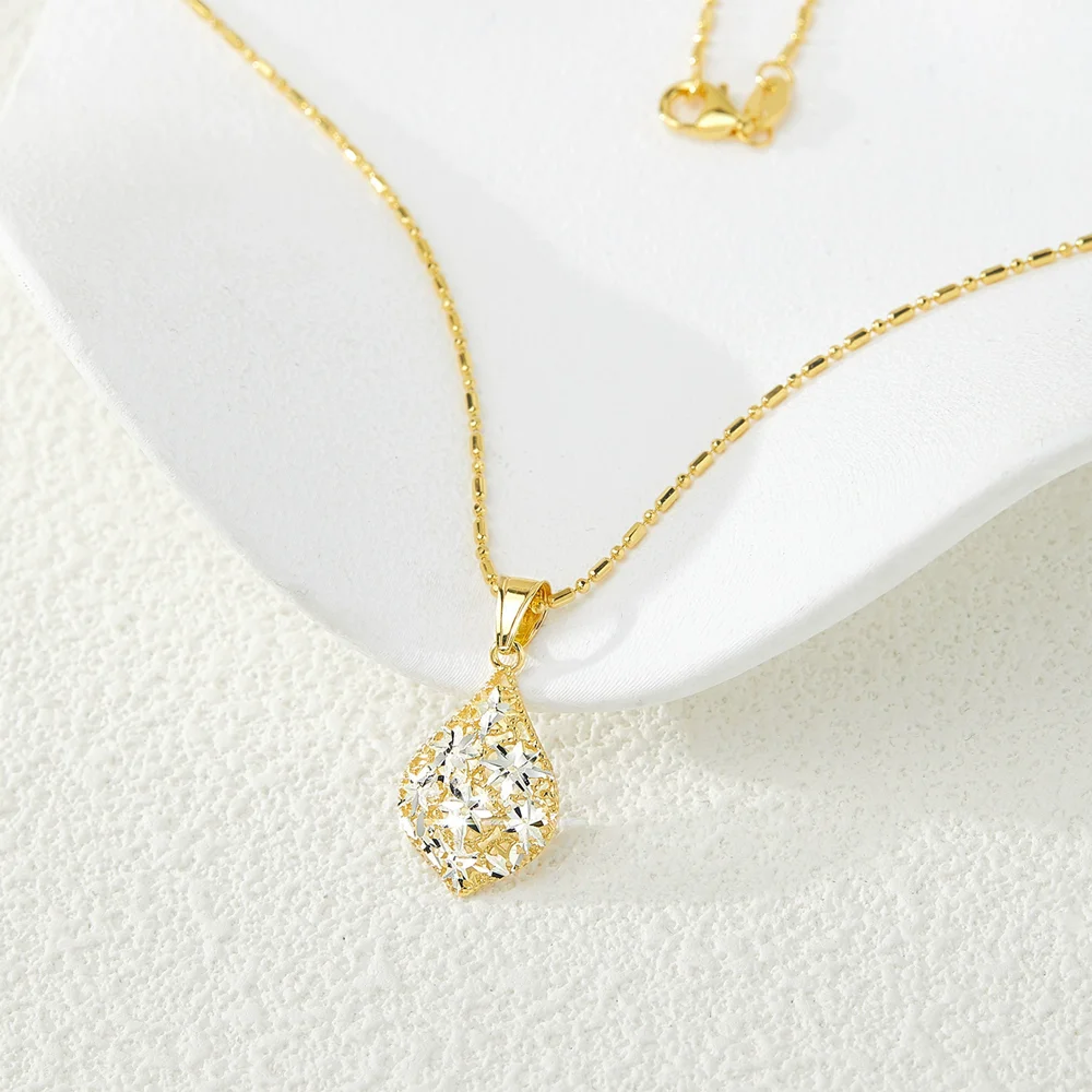 

S925 pure silver women's necklace gold-plated hollow flower water droplet popular fashion jewelry party accessories