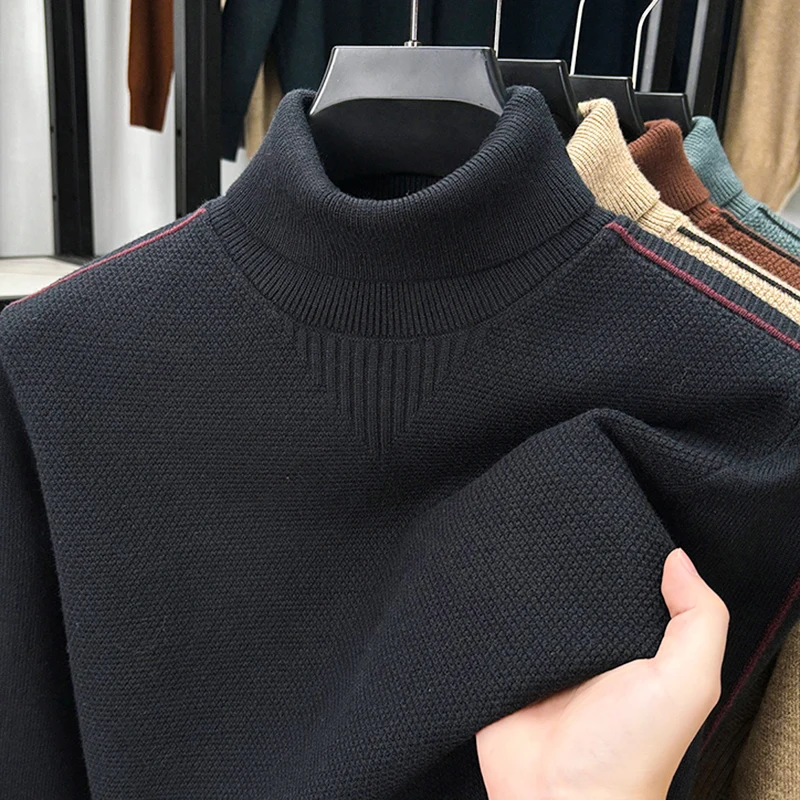 

Luxury Men's Autumn Winter Knitting Sweater High Neck Long Sleeves Versatile Pullover Leisure Fashion Innerwear Men's Clothing