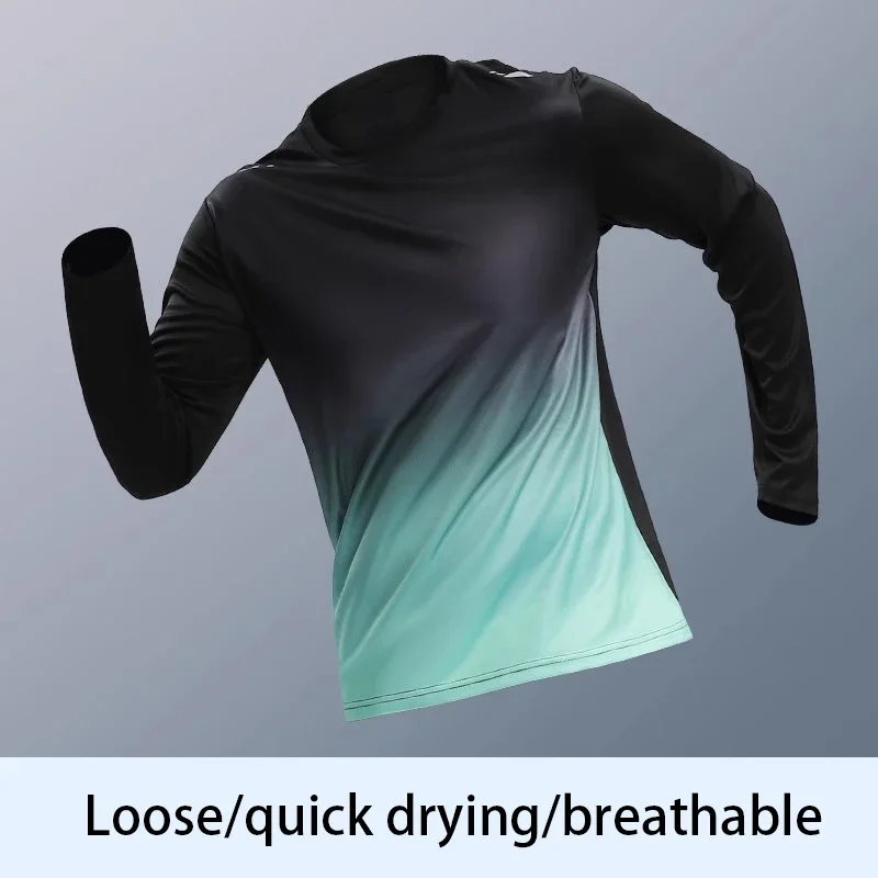 T-shirt à manches longues à séchage rapide pour hommes, dégradé respirant, coupe ample, adapté au sp