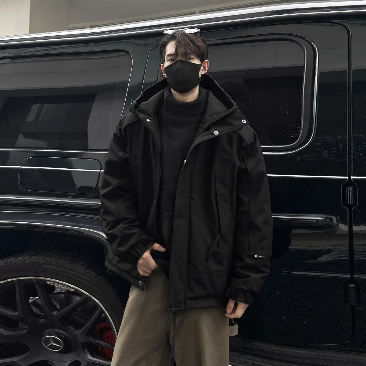 

Men's Bla down Jaet Winter Outdoor Hooded Fce Lined Thiened Casual Sle Polyester Fiber 90% Du down Filling