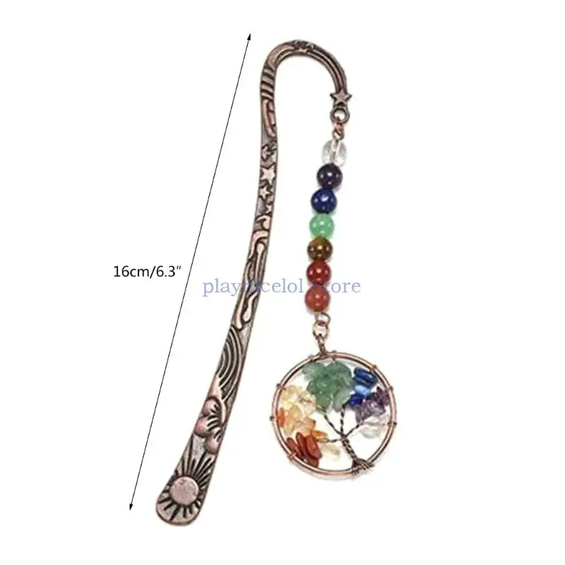 Antique Carved Hook Bookmarks Metal Book Markers with Crystal Stone Pendant Reading Accessories Gift for Book Lover E8BA