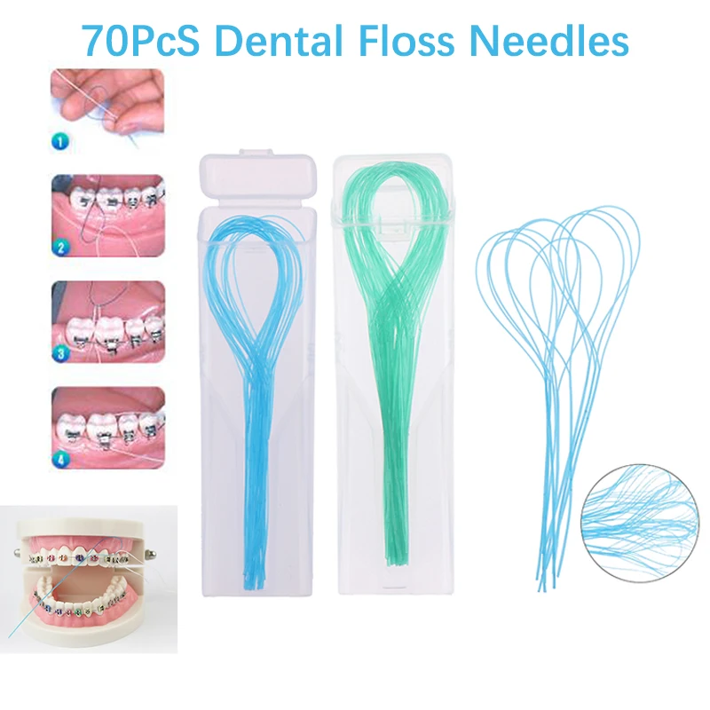 70Pcs/Box Dental Floss Threader Dental Traction Line 0.5mm Crown Brace Bridge Implant Hoop Threading Braces Traction Tool