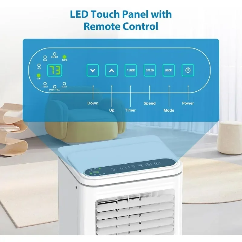 Pendingin ruangan portabel, Unit AC sunyi 8000Btus 3-IN-1 dengan Remote Control, Dehumidifier bawaan AC portabel