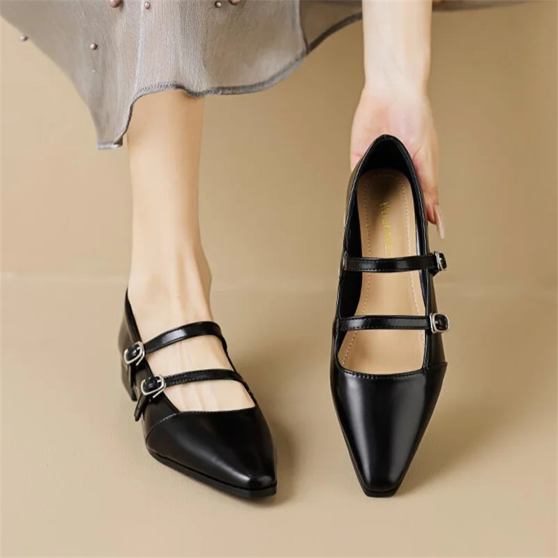 spring new women's low-heeled loafers british style black career and party wear ladies casual Mary Jane Pointe Shoes 42 43