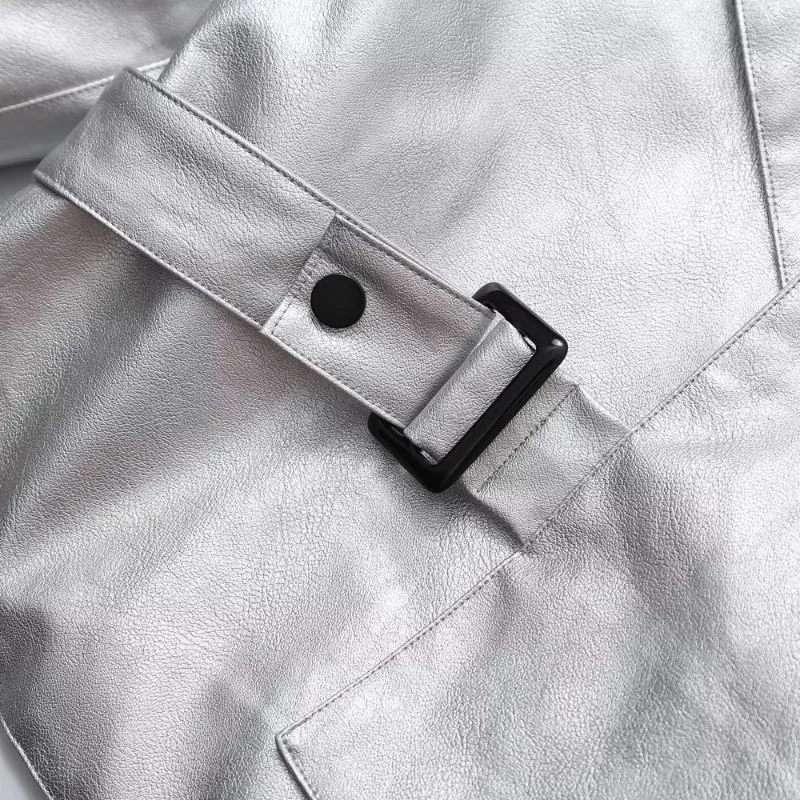 Prata lapela moda jaquetas de couro feminino retro solto curto plutônio outono inverno casacos streetwear motocicleta novo em casacos jaquetas