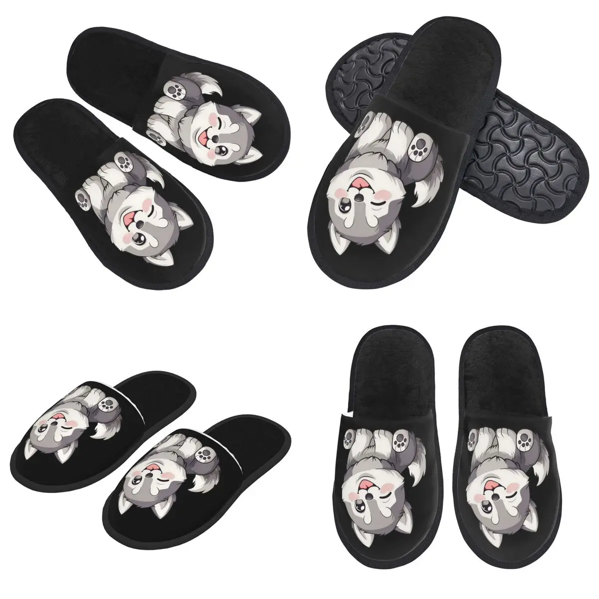 

Custom Cute Winking Kawaii Husky Slippers Memory Foam Warm Soft Women House Slipper Indoor Fluffy Shoes