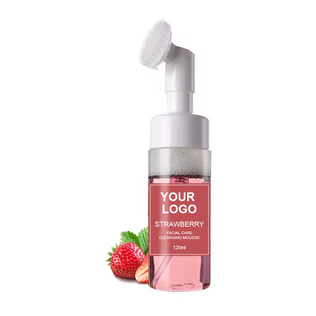 Private Labe Face Wash Custom Logo Strawberry Cucumber Cleanser Sensitive Skin Refreshing Mousse Facial 120ML Oil-control Makeup