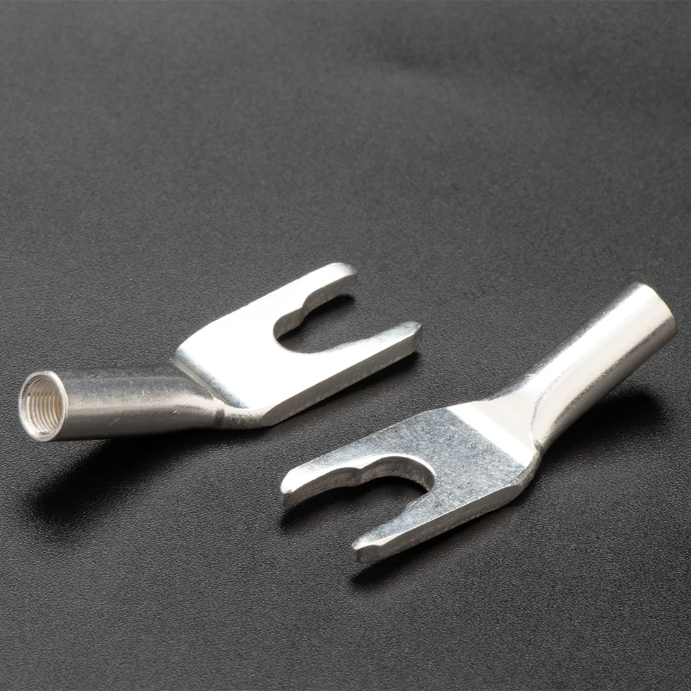 銀メッキオーディオフォークスペードコネクタ、yスペードプラグ、hifiスピーカーコネクタ、4mm、オーディオファン、4個