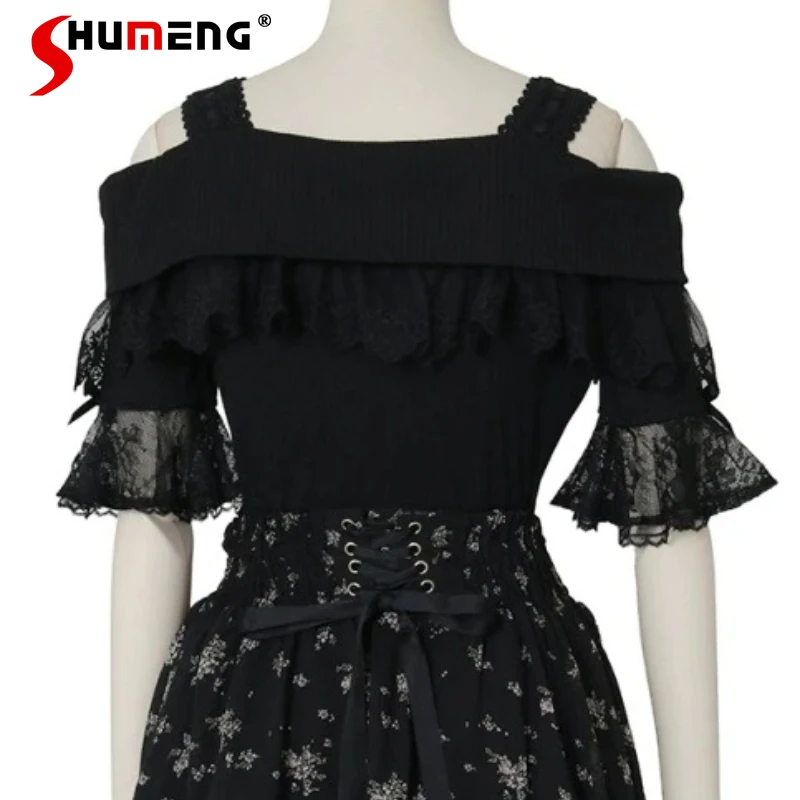 

Autumn Kawaii Jumpers Japanese Lolita Mass-Produced Sweet Y2k Bow Knitwear Classic Off-Shoulder Double Strap New Sweater Ladies