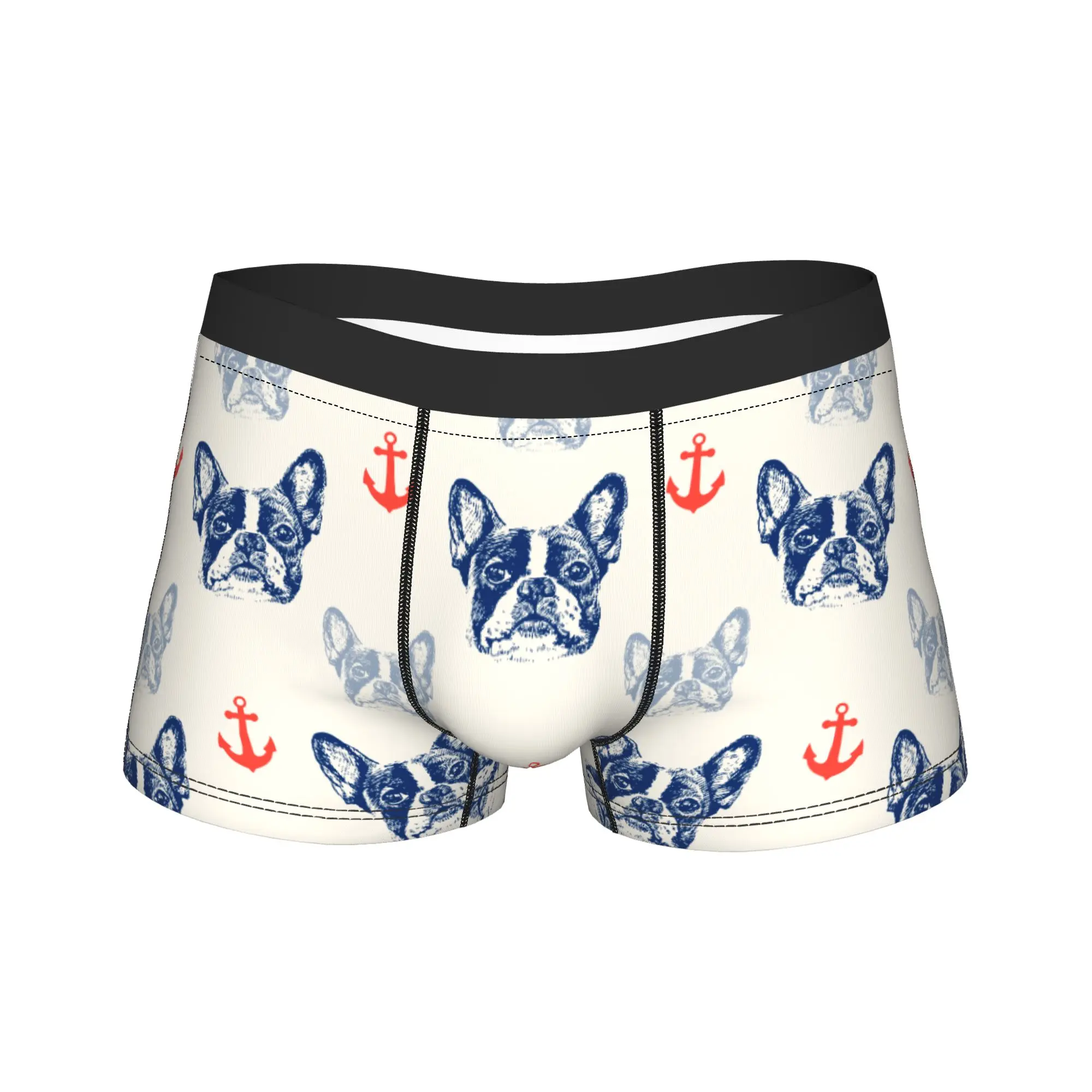 

Men French Bulldog Anchor Long Underwear Funny Boxer Briefs Shorts Panties Male Polyester Underpants M-XXL