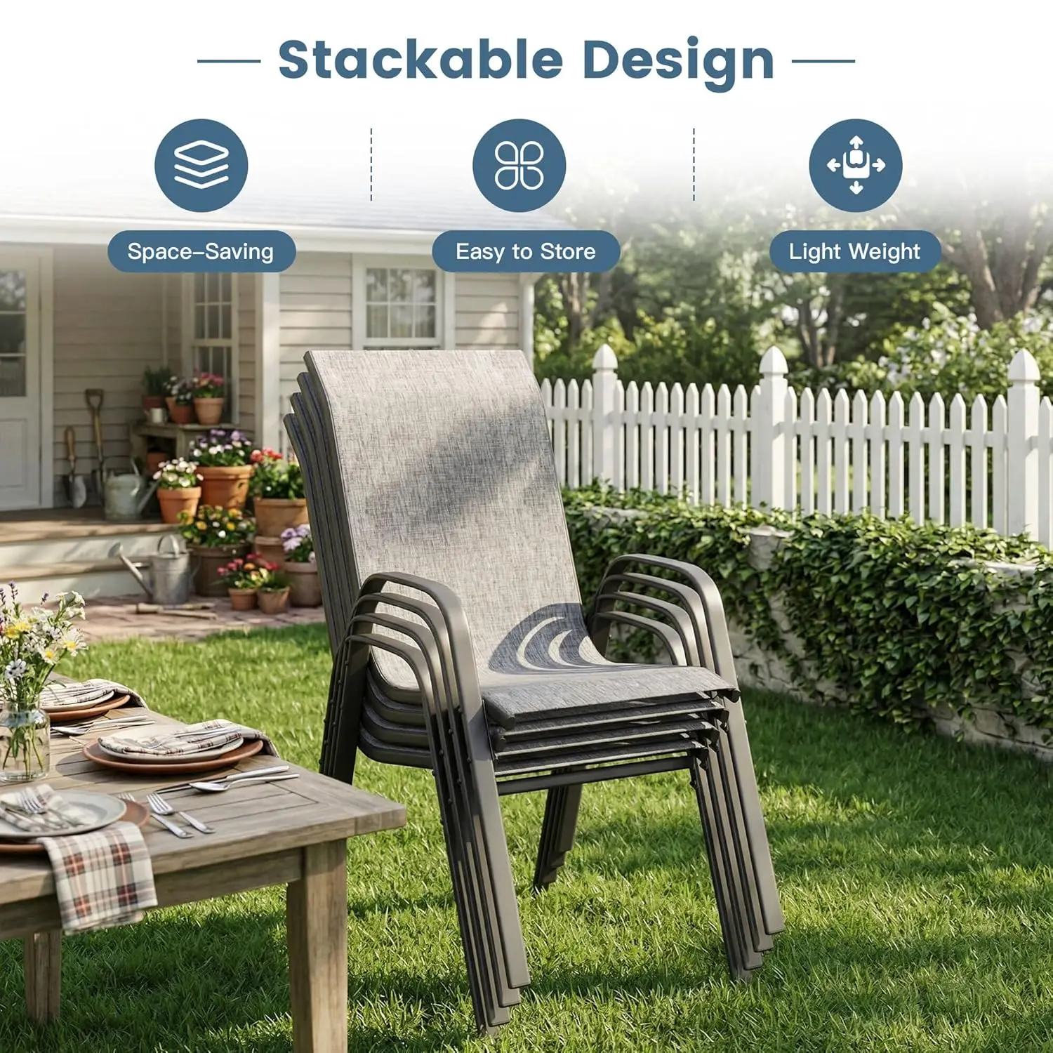 11 Piece 63 Inch Round Metal Outdoor Patio Dining Set Stackable Textilene Chairs with Umbrella Hole Customized for Backyard Gard