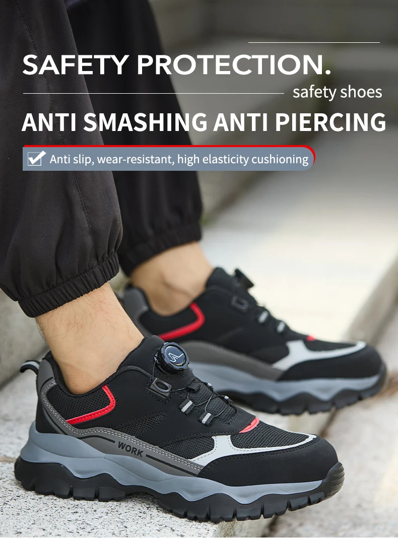 Indestructible Steel Toe Work Shoes for Men Rotating Button Safety Shoes Lightweight Construction Work Safety Shoes