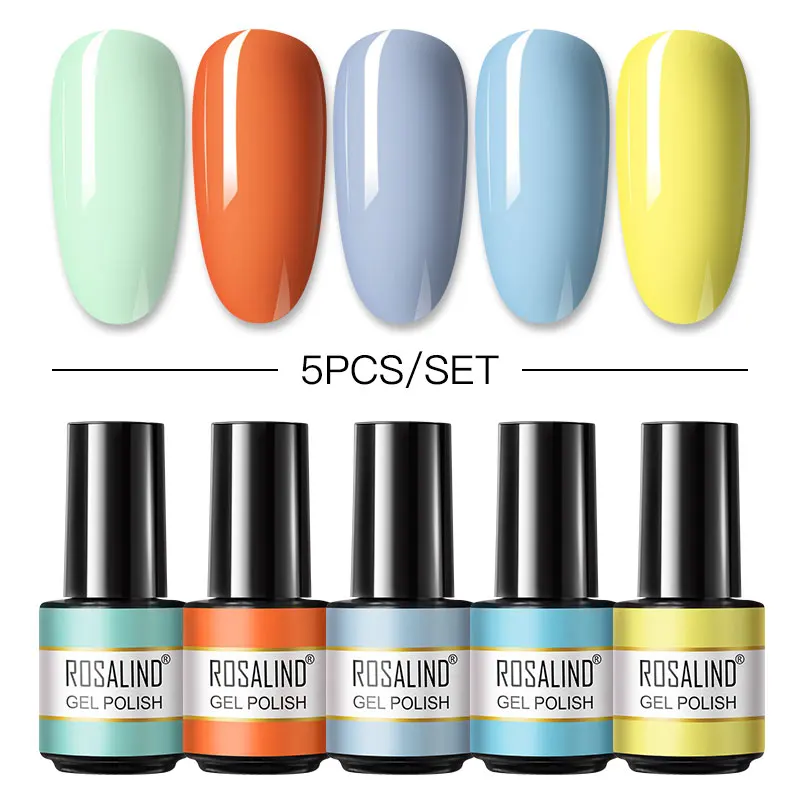 ROSALIND Set da 5 pezzi Set di smalti per unghie in Gel Kit per unghie Glitter Vernis Base semipermanente per Nail Art Top Coat Kit ibrido di smalto Gel UV