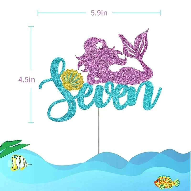 Mermaid Party Cake Topper Glitter Little Mermaid Number Cake Decoration For Kids 0-11 Years Old Birthday Party Decor Accessories
