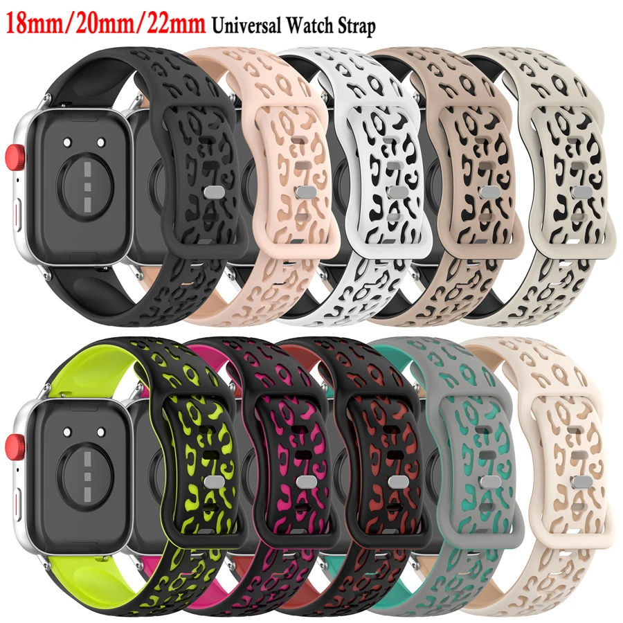 

Водонепроницаемый 3D силиконовый ремешок для часов 18 мм, 20 мм, 22 мм, двусторонний ремешок для часов с леопардовым принтом, быстросъемный ремешок, спортивный ремень для мужчин и женщин