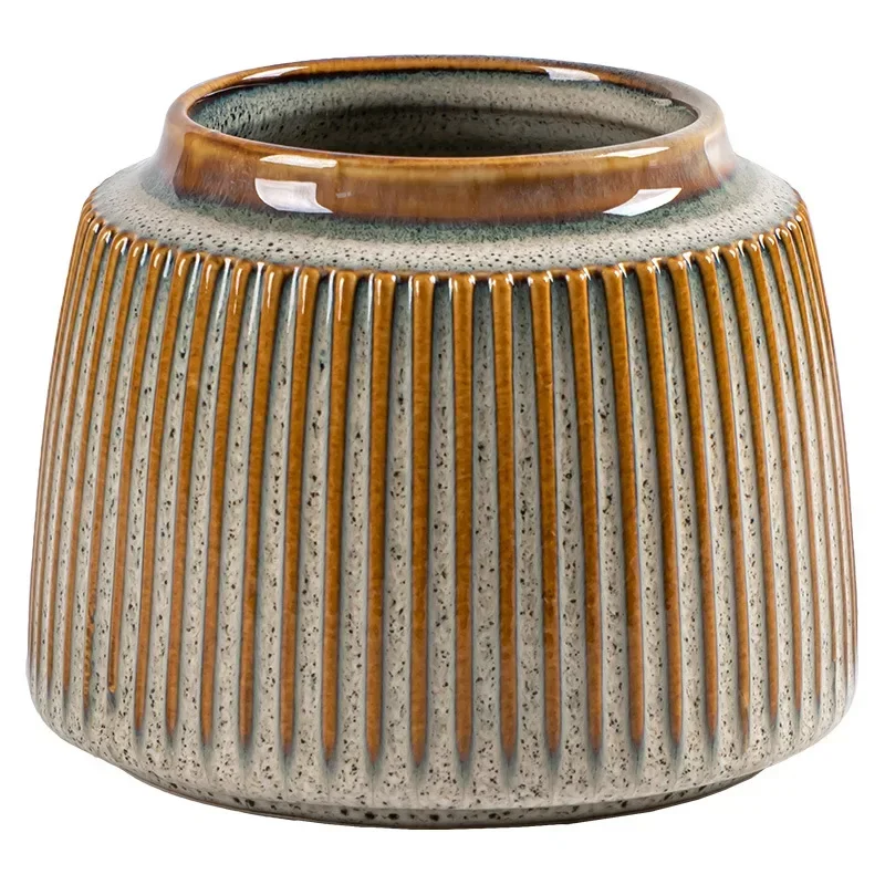 

Striped Ceramic Countertop Flower Insert High Value Flower Device Retro Storage Jar Household Super Practical Ornament