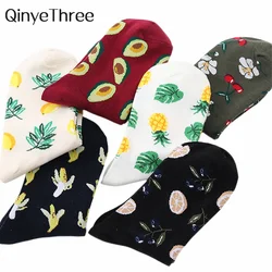 New Women's Fashion Happy Fruits Lemon Avocado Pineapple Cherry Blueberry Banana Flower Socks Dropship