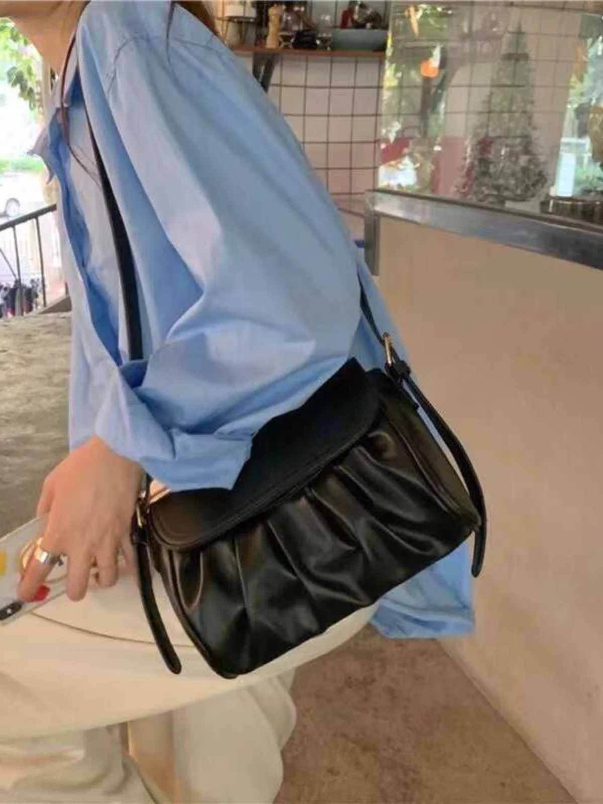 Folded Cloud Bag Women's Single oulder Bag Underarm Sle Soft PU Leather Korean Sle Summer 2024 Faion Accory