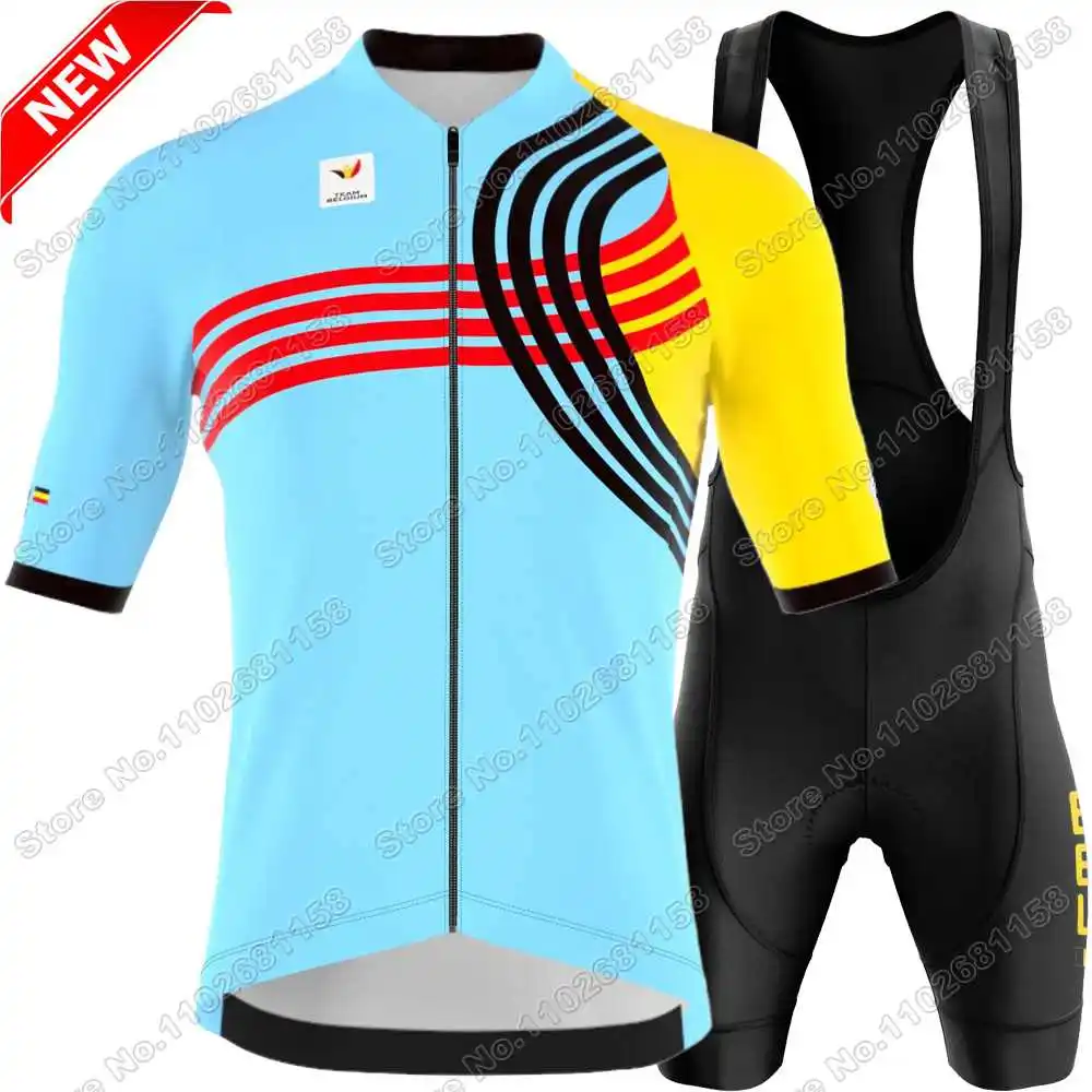 2024 Belgium Cycling Jersey Set Belgian National Team Cycling Clothing Men Short Sleeve Kit Road Bike Shirt Suit Bib Shorts