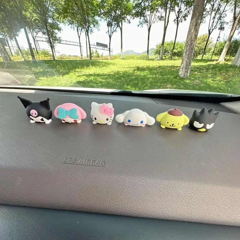 Kawaii Car Ornaments Doll Console Rearview Mirror Decoration Cartoon Hello Kitty Kuromi My Melody Car Creative Accessories