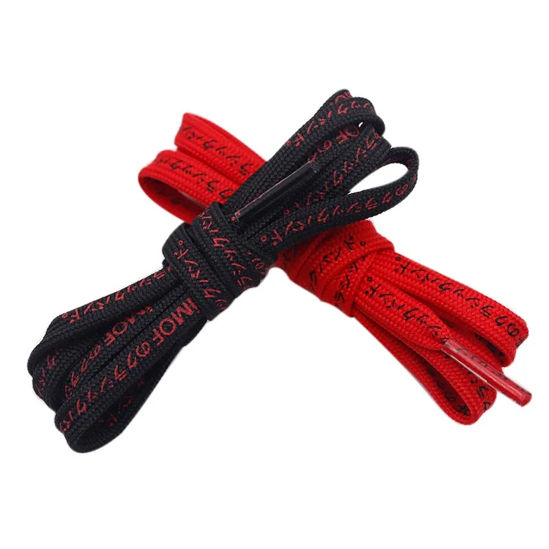 Coolstring 7MM Japanese Fonts Printed Silk Screen Shoelace Canvas Shoe Accessory Flat Lacet  Red Black Classical Color Hot Deals