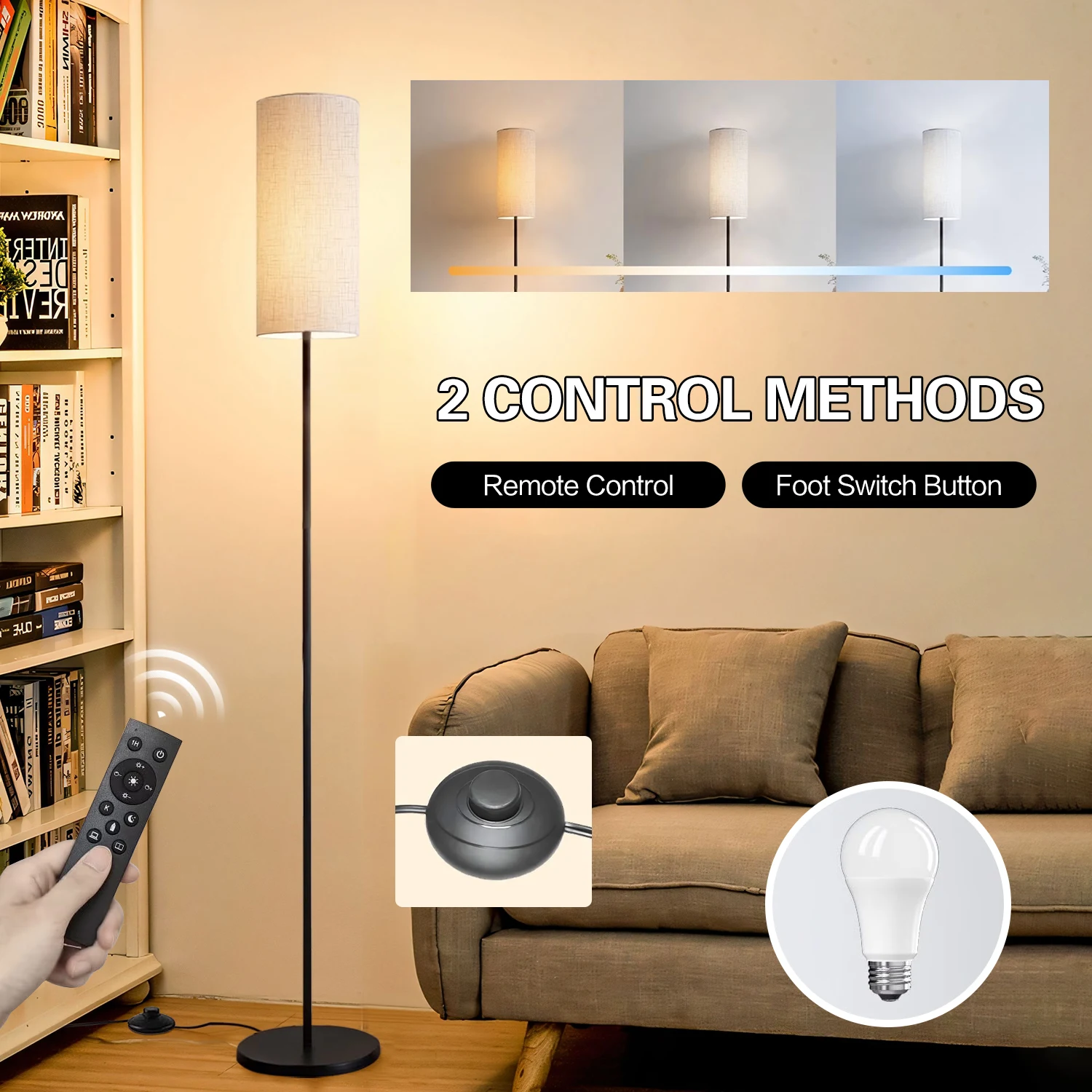 Home Cinema Glasses - مصباح أرضي بظل قماشي، 9 واط