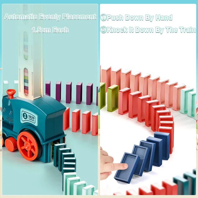 Kids Domino Train Car Set Sound Light Automatic Laying Domino Brick Colorful Dominoes Blocks Game Educational DIY Toy Gift