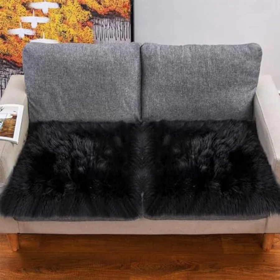 Faux Fur Sheepskin Square Chair Cover Seat Cushion Pad, Luxurious Wool Area Rugs Fluffy Floor Mat for Living Sofa, Photographin