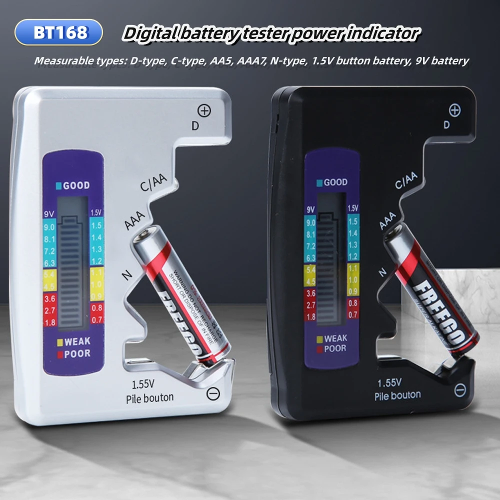 جهاز اختبار البطارية الرقمي BT168 يمكنه قياس أنواع D، C، AA5، AAA7، N، بطارية زر 1.5 فولت، بطارية 9 فولت #1