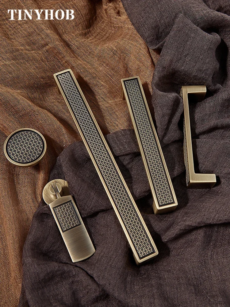 Antique Brass Brushed Furniture Handle Solid Brass Pull Ring Drawer Knob Modern Simple T-Bar Kitchen Cabinet  Drawer Knobs