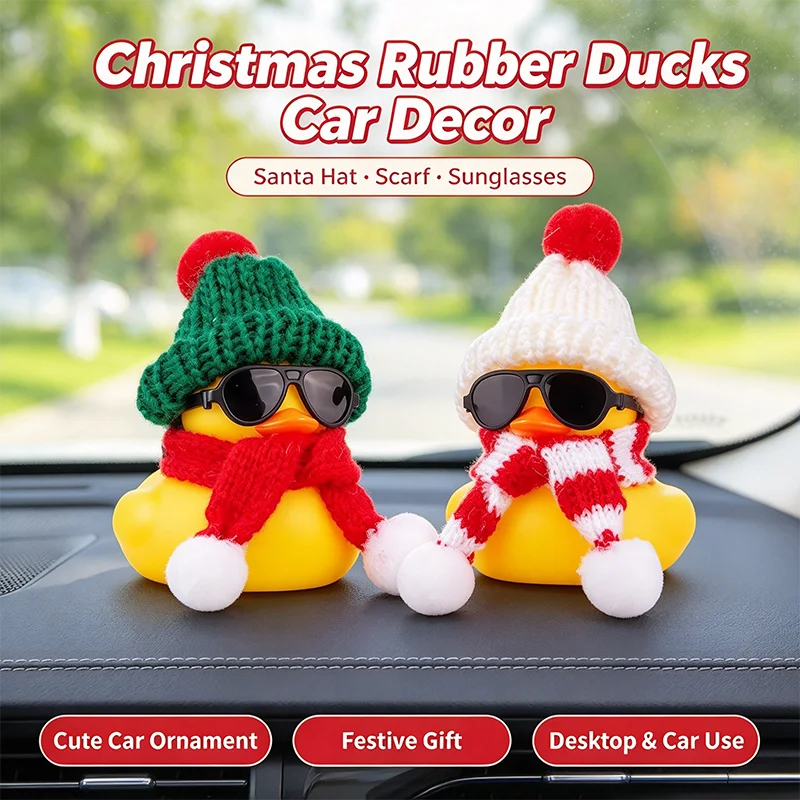 Rubber Duck Car Ornaments Winter Duck Car Dashboard Decorations for Christmas Decor and Home Decorations with Mini Hat Scarf
