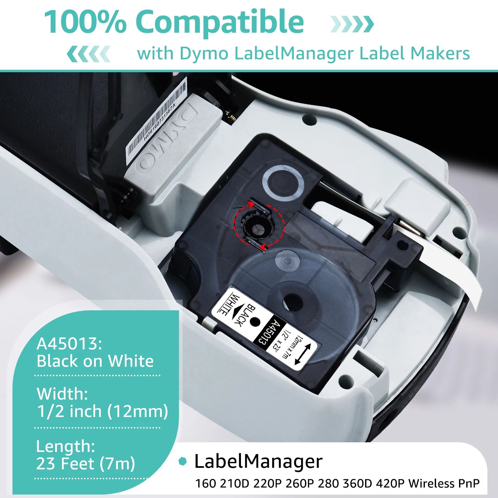 Greencycle 6/9/12mm Label Tape Compatible for Dymo D1 45010 45013 Ribbon for Dymo Label Manager 100 150 200 250 Writer Printer view 2